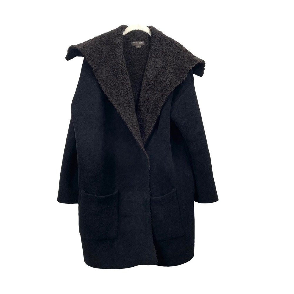 Barefoot Dreams CozyChic Shearling Drape teddy Car Coat Size M black brown